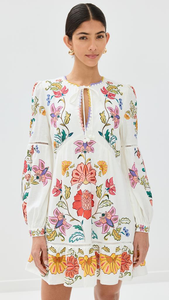 FARM Rio Off White Floral Insects Mini Dress