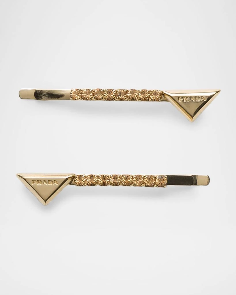 Prada Embellished Brass Hair Clips, Set of 2 - Fashion  display picture 1
