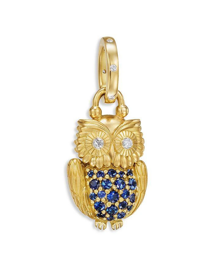 Temple St. Clair FJ Blue Sapphire 
Diamond Gemmy Owl Locket in 18K Yellow Gold