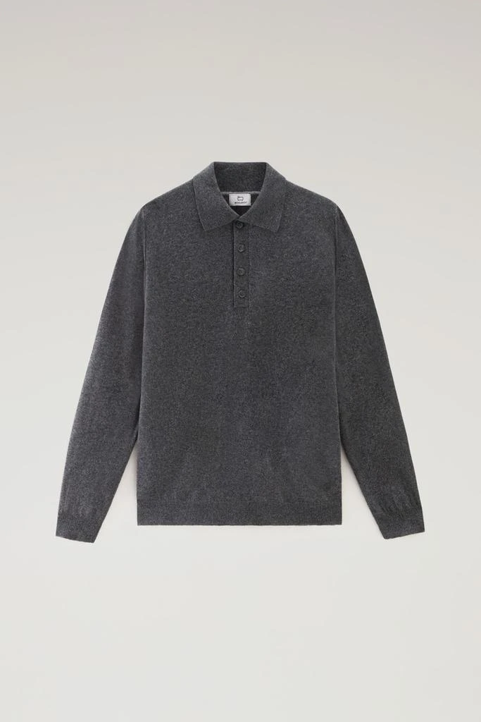 Woolrich Long-Sleeved Polo Shirt in Merino Wool Blend - Men - Gray 1