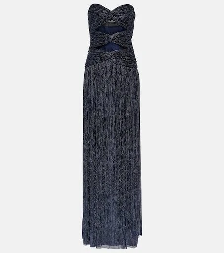 Costarellos Moreau cut-out metallic plissé gown 1