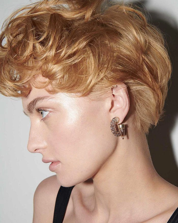 DEMARSON Mini Miley 12K Gold Plate Pavé Hoop Earrings, 1" diameter 2