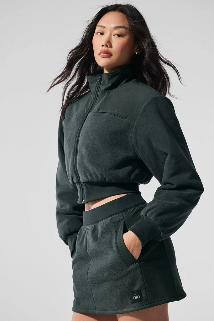 Alo Polar Fleece Cropped Wintry Mix Jacket - Charcoal Green 3