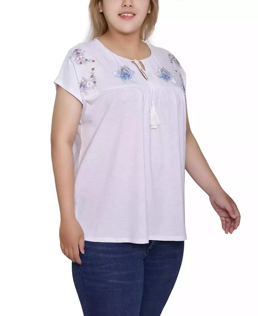 NY Collection Plus Size Embroidered Yoke Extended Sleeve Top 3