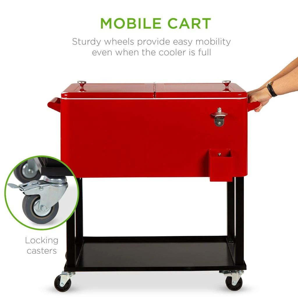 Best Choice Products 80qt Steel Rolling Cooler Cart w/ Bottle Opener, Catch Tray, Drain Plug, Locking Wheels 2