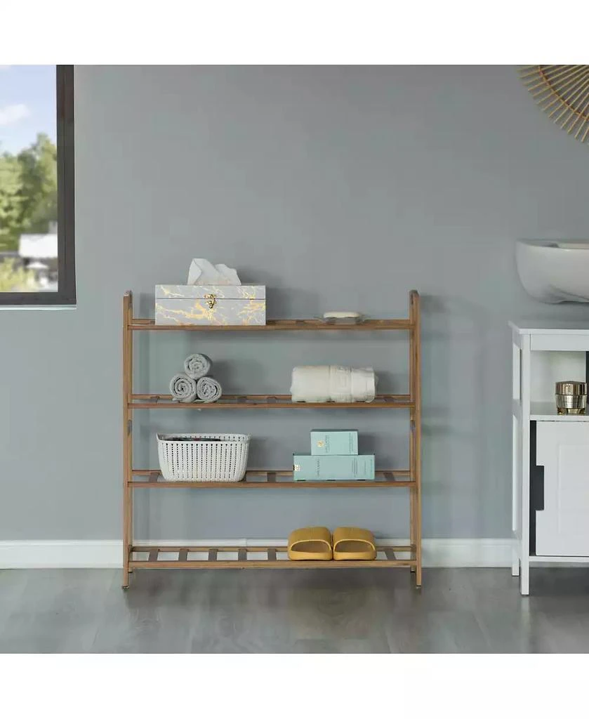 Basicwise Bamboo Storage Shoe Rack, Free Standing Shoe Organizer Storage Rack, 4 Tier 5