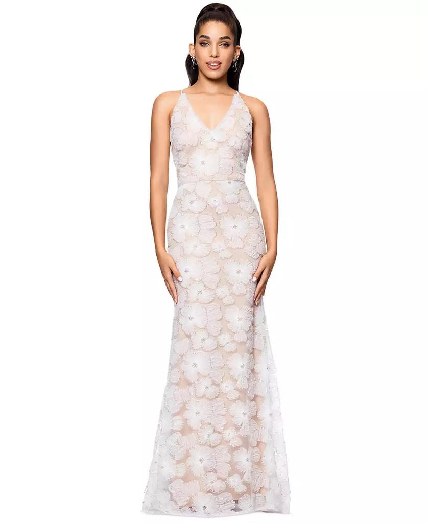 Betsy & Adam Women's Embellished Floral Soutache Sleeveless Gown