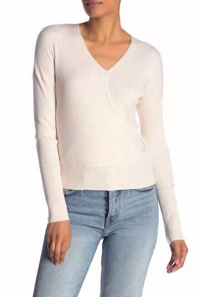 Elodie Elodie - Faux Wrap Ribbed Knit Surplice V Neck Sweater