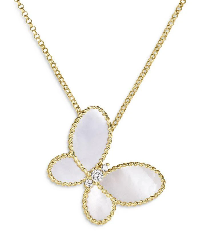 Roberto Coin 18K Yellow Gold Jasmine Mother of Pearl 
Diamond Butterfly Pendant Necklace, 16-18"