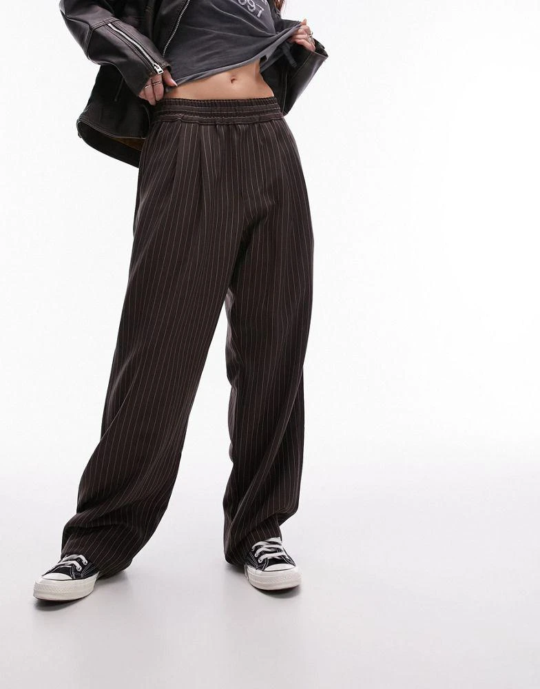 Topshop Topshop pinstripe smart jogger in chocolate 3
