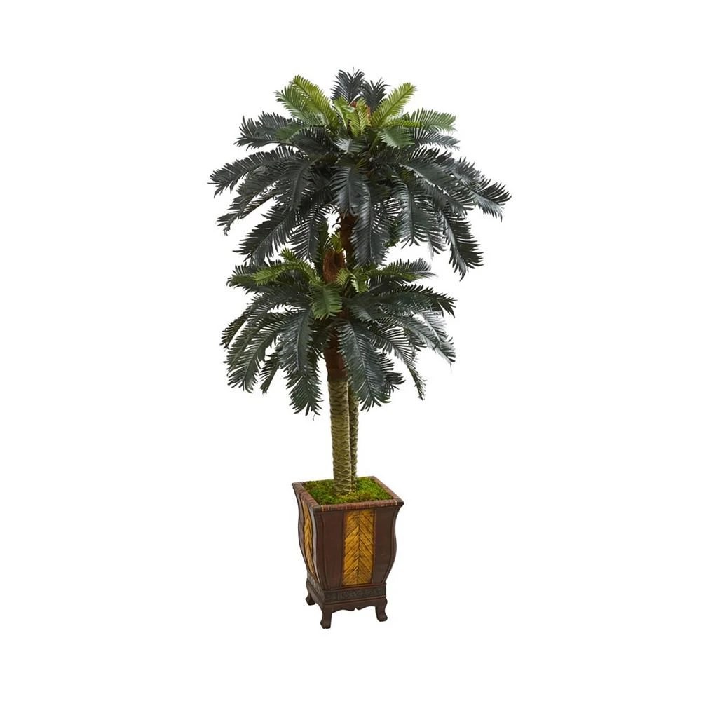 Nearly Natural 6' Double Sago Palm Artificial Tree in Designer Planter