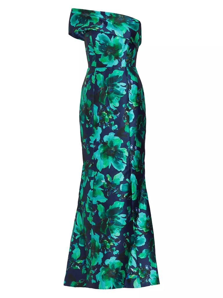 Amsale Floral Satin Trumpet Gown 1