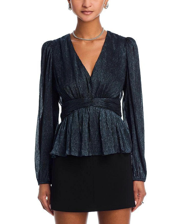 AQUA Metallic V Neck Long Sleeve Top - Exclusive 6