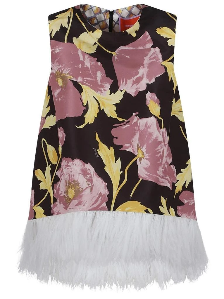 LA DOUBLE J Floral Print Top With Feather Trim 1