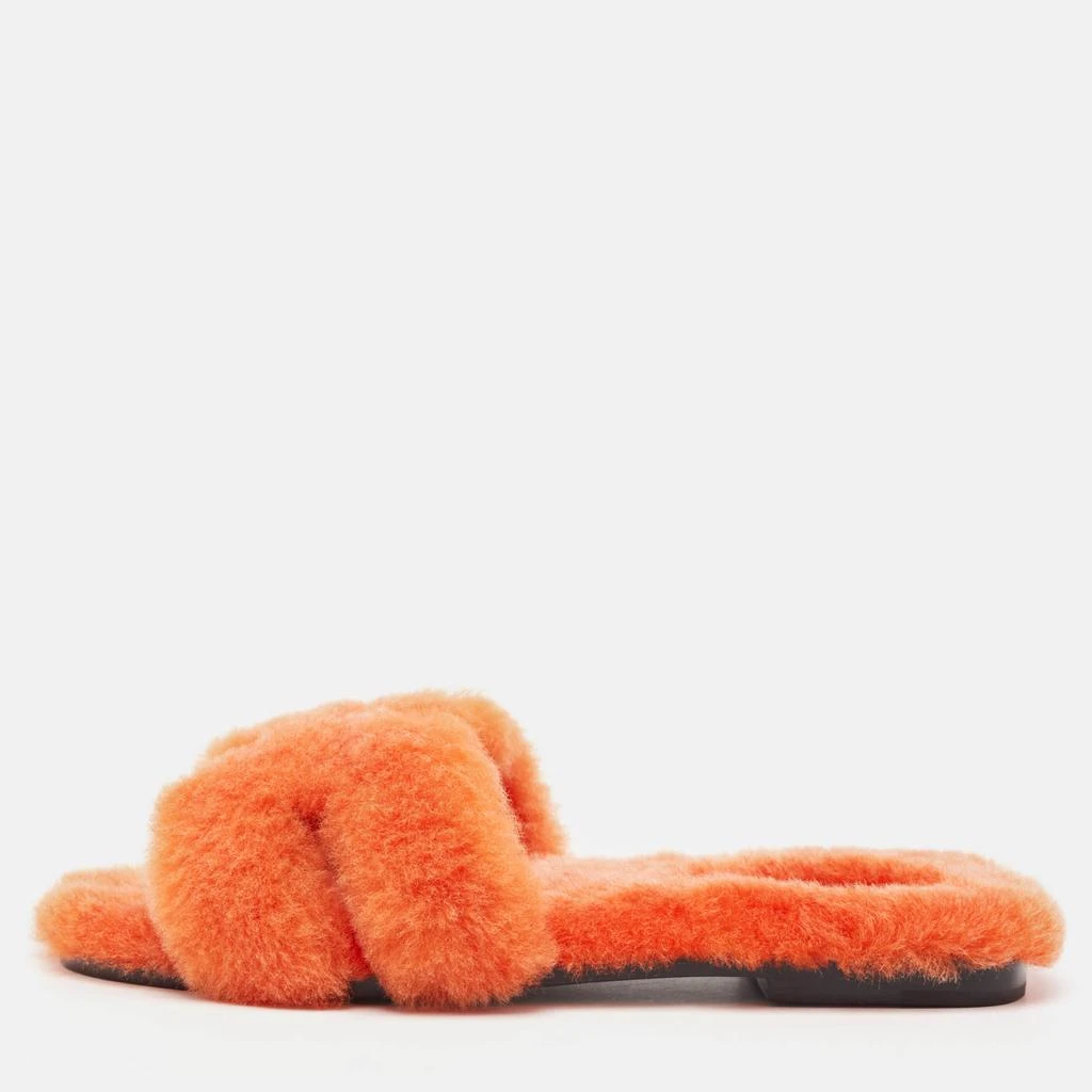 Hermes Hermes Orange Shearling Fur Oran Flat Slides Size 37.5 1