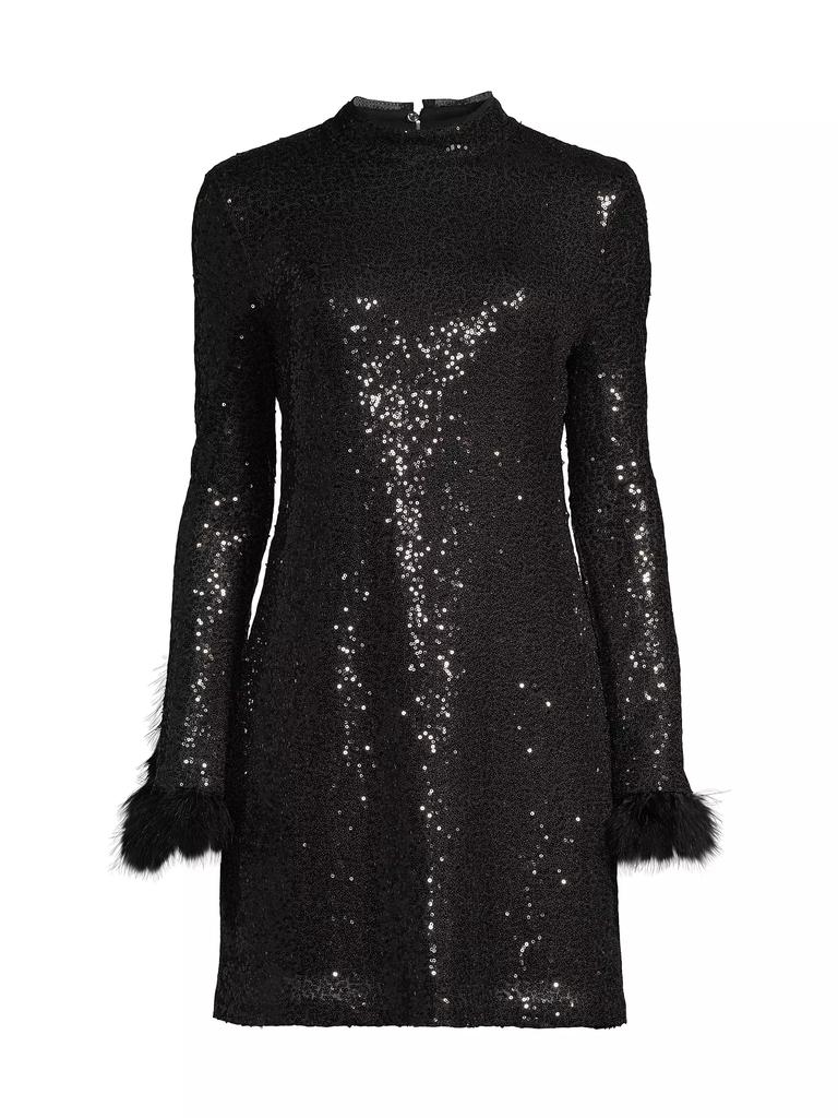 Laundry by Shelli Segal Sequined Feather-Cuff Minidress