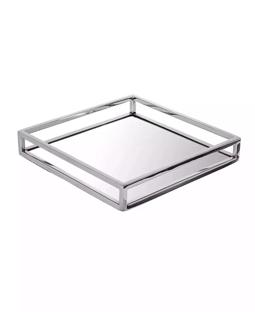 Classic Touch Large Square Mirrored Tray with Chrome Rails