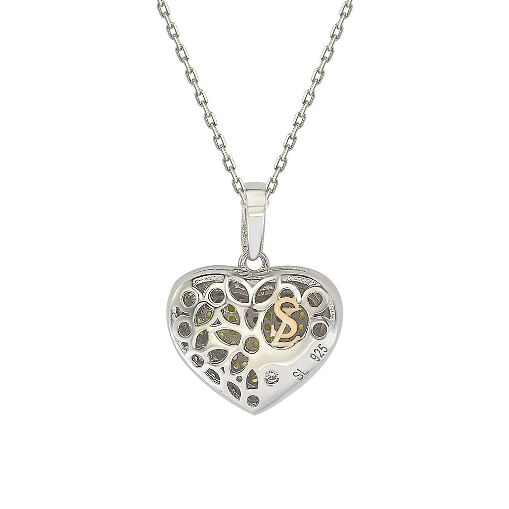 Suzy Levian Yellow Sapphire Rose Sterling Silver Pave Heart Pendant 2