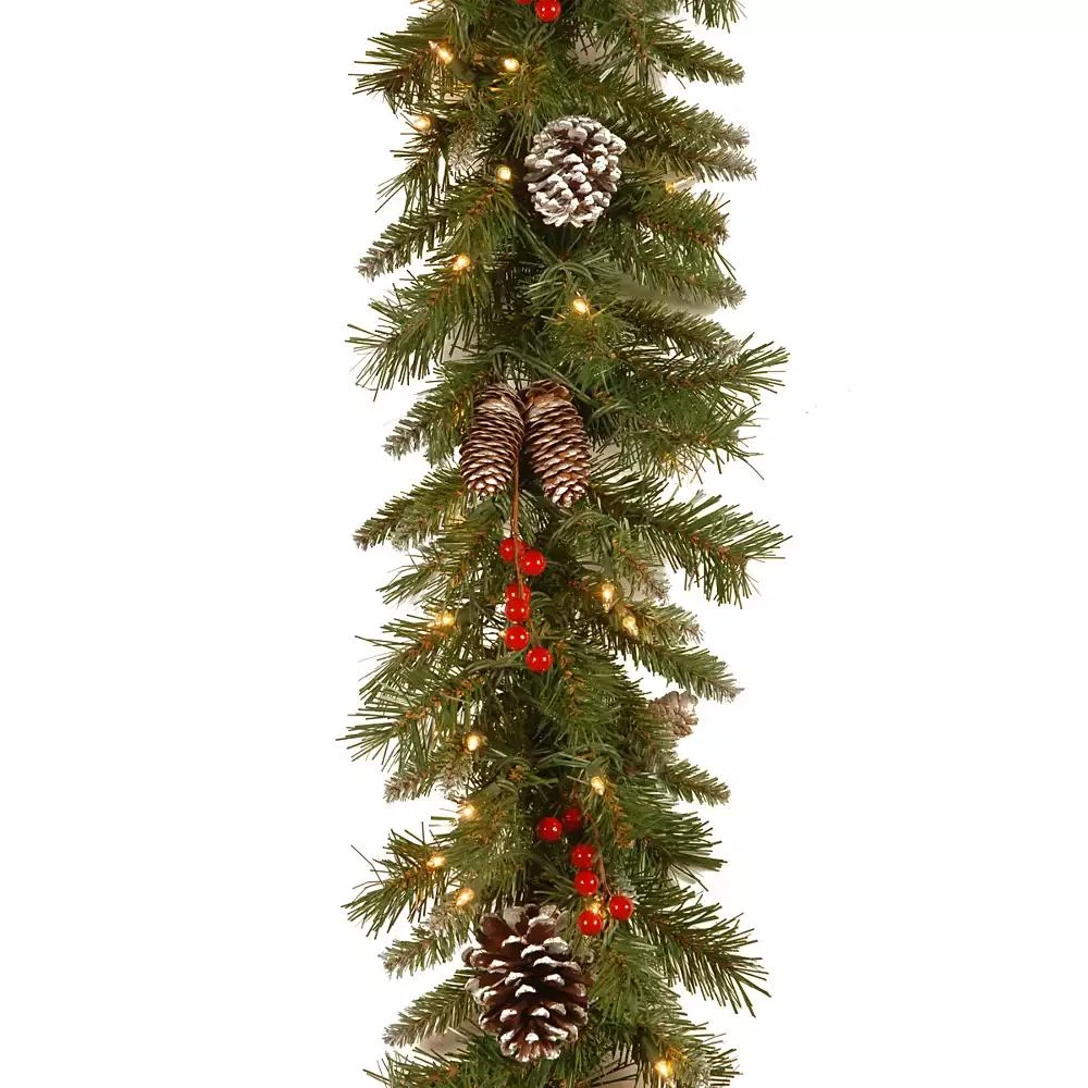 National Tree Company 9
x 10" Frosted Berry Garland with 100 Clear Lights