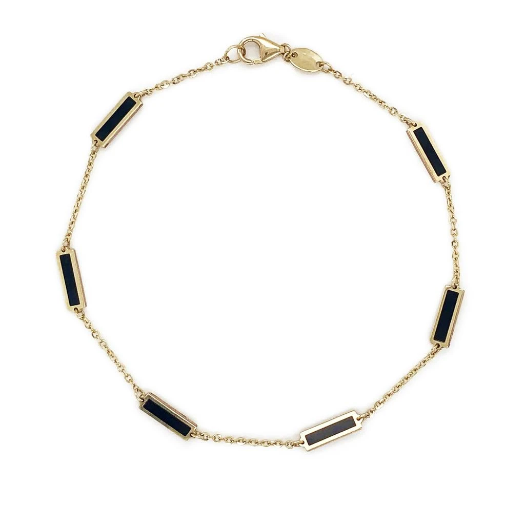 Italian Gold 14K Yellow Gold Station Bar Bracelet - Onyx