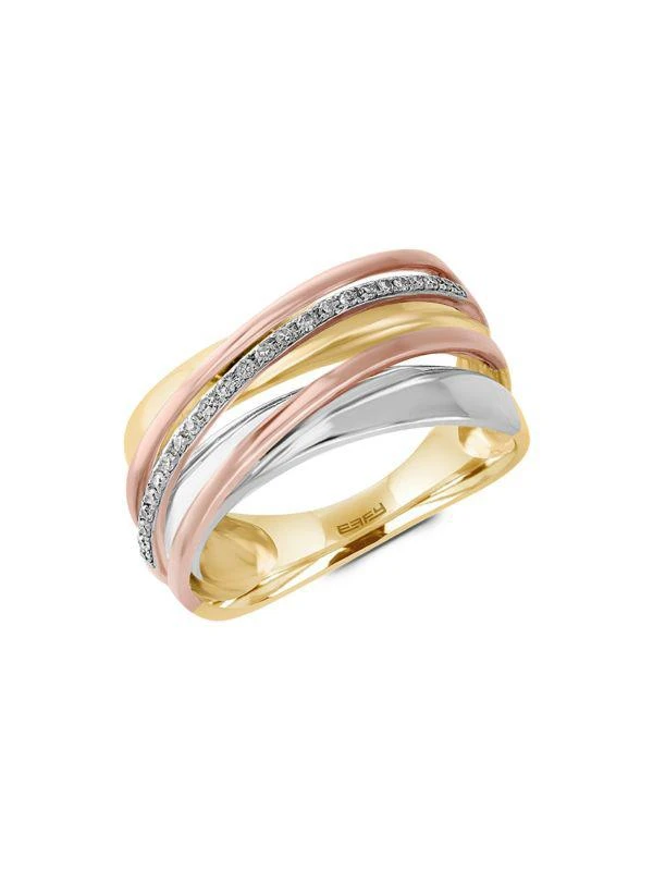 Effy Tri Tone 14K Gold 
0.11 TCW Diamond Crisscross Ring 1
