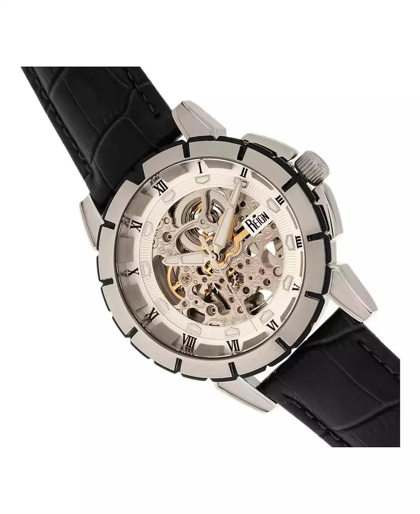 Reign Philippe Automatic White Dial, Genuine Black Leather Watch 41mm 3
