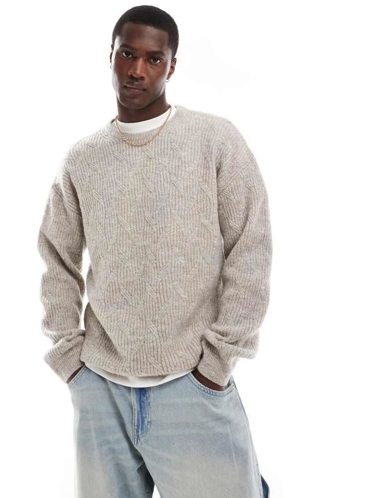 New Look New Look textured crew jumper in stone 1