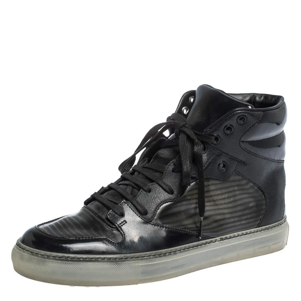 Balenciaga Balenciaga Black Leather and PVC Patchwork High Top Sneakers Size 41 1