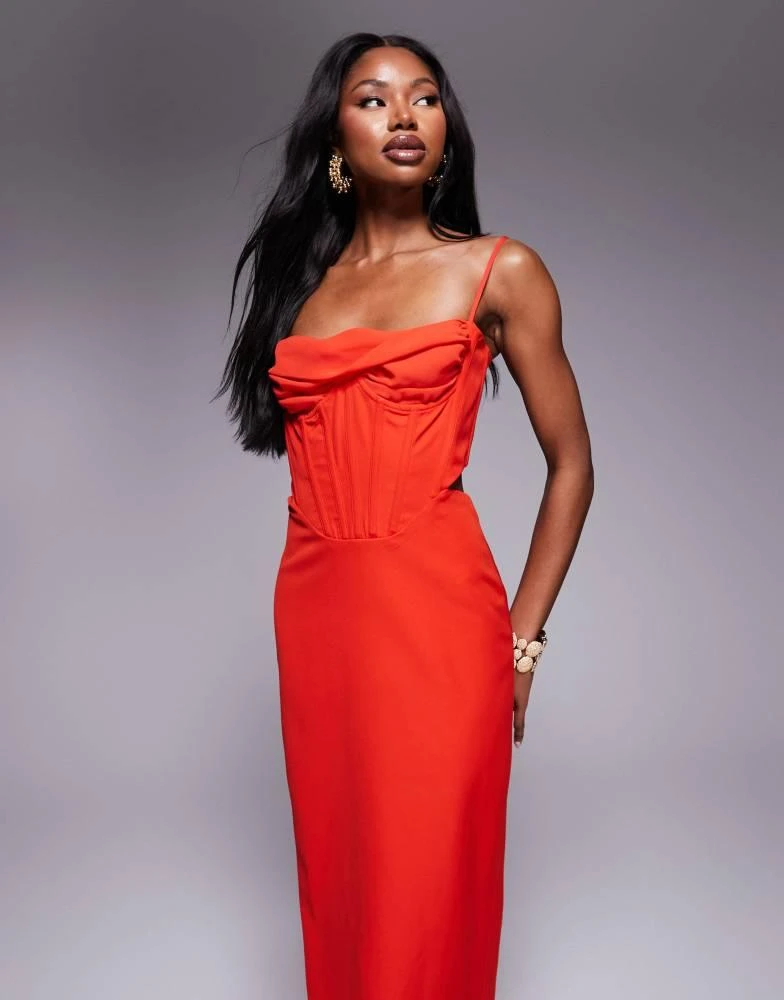chinese dress ladies 'Olivette' Red Rose Satin Corset Maxi Dress
