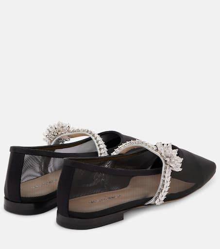 Mach & Mach Crystal Flower embellished mesh ballet flats