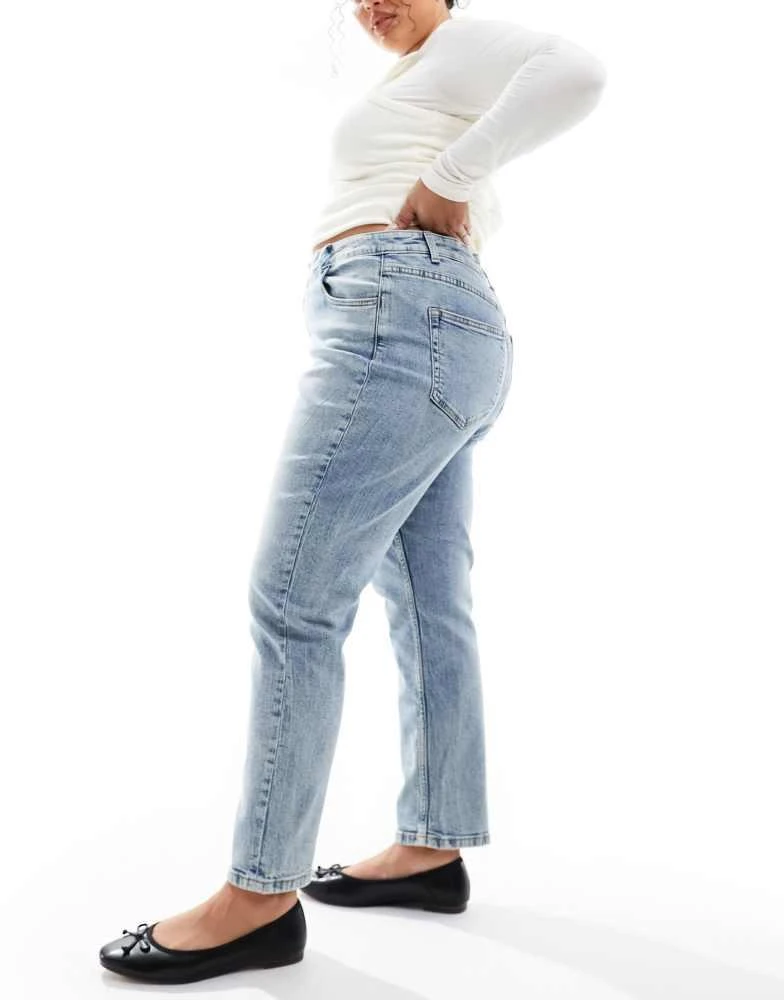 ASOS ASOS DESIGN Curve slim fit comfort mom jeans in mid blue 1