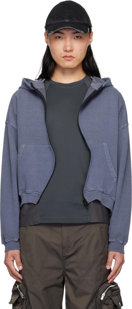 Navy Round Hem Curved Zip-Up Hoodie – On Sale Now with Up to 38