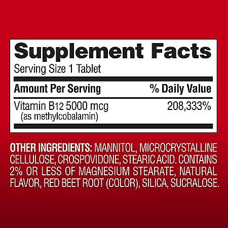 Member's Mark Member’s Mark Vitamin B12 Quick Dissolve Tablets, 5000 mcg, Cherry, 300 ct.