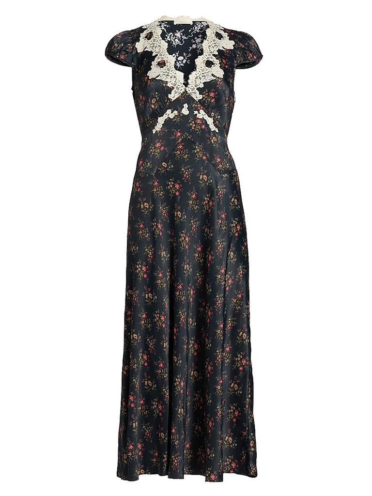 DÔEN Coraline Lace-Trim Floral Satin Midi-Dress 1