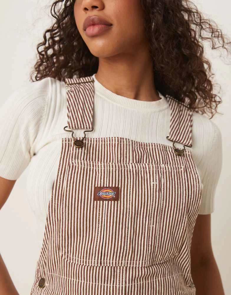 DICKIES Dickies classic hickory stripe denim dungarees in cappuccino brown 3