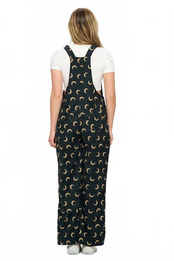 SM Wardrobe Half Moon Print Corduroy Overalls In Black 2