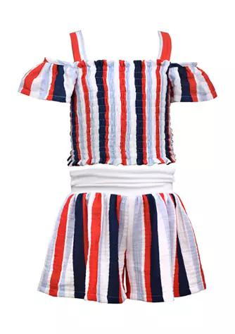 Bonnie Jean Jean Toddler Girls Cold Shoulder Smocked Short Set