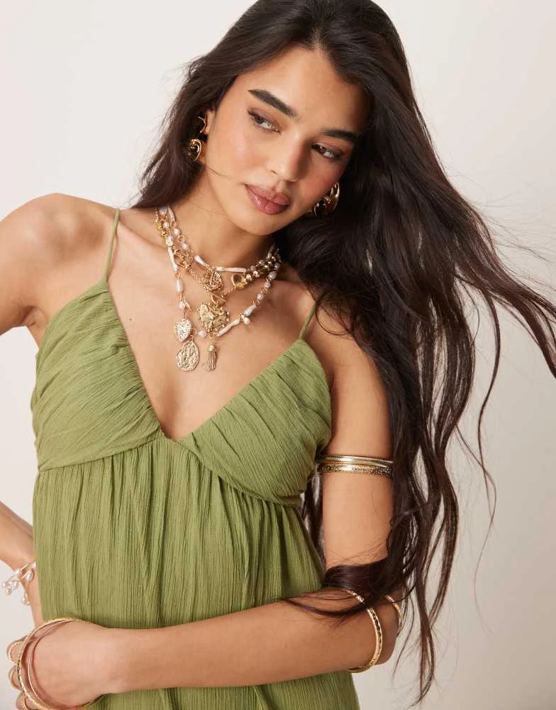 ASOS ASOS DESIGN crinkle cami maxi dress in olive 2