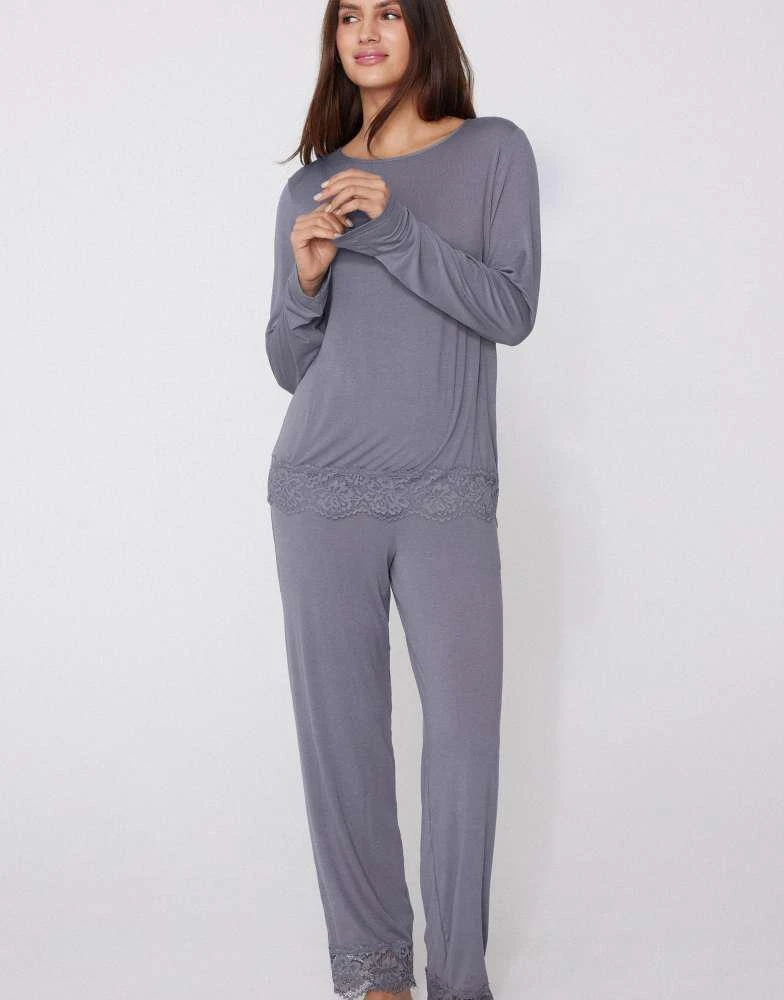 Tezenis Tezenis Long viscose pyjamas with lace in dark cloud