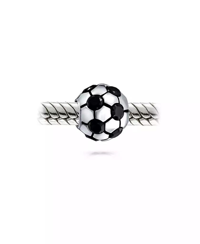 Bling Jewelry Black CZ Soccer Ball Mom Football Player Charm Bead Silver European Bracelet
