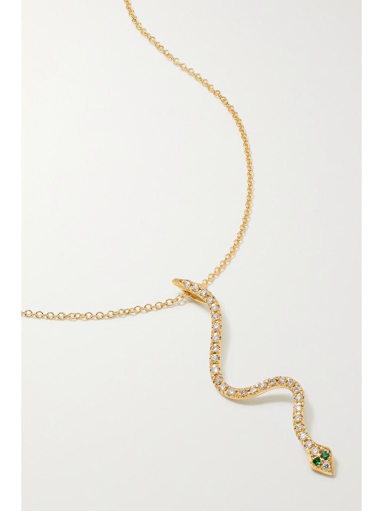 Ileana Makri Lucky Snake 18k 黄金、钻石、沙弗莱石项链