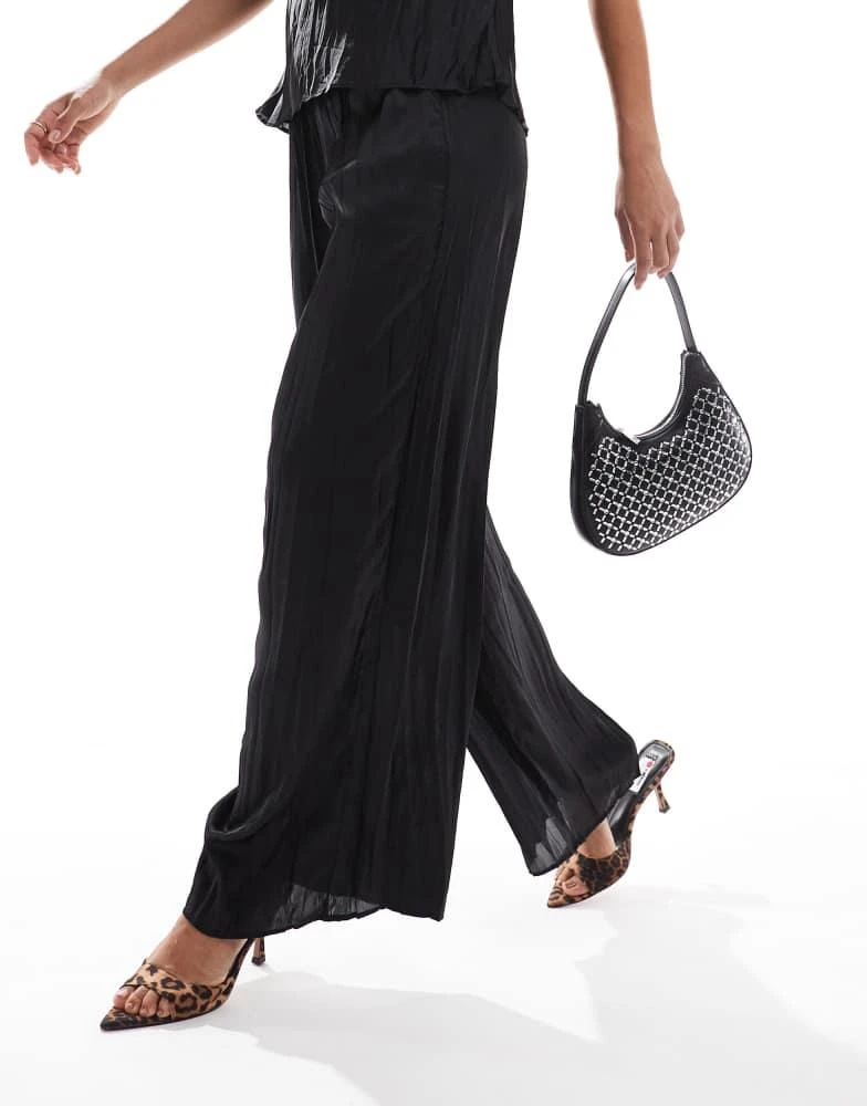 River Island River Island plisse satin wide leg trouser co-ord in black 4