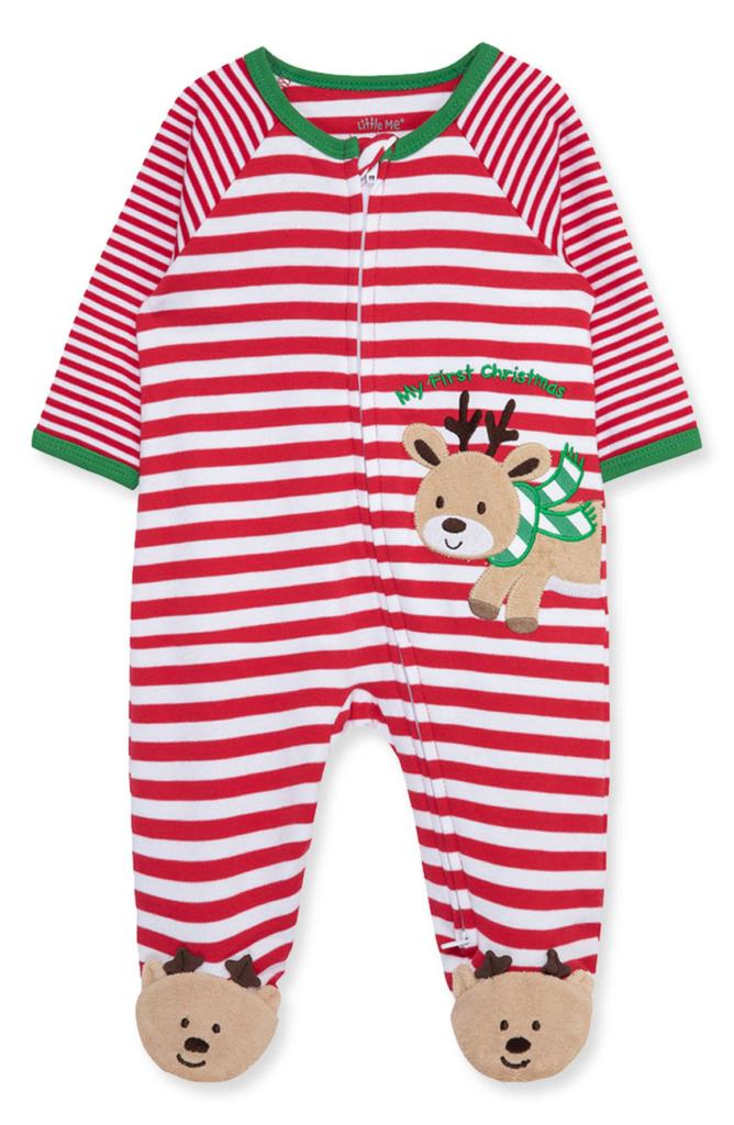 Little Me Reindeer Stripe Footie