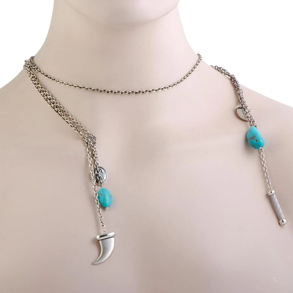 Charriol Kucha Stainless Steel Two Turquoise and Horn Pendants Open Ended Necklace 2