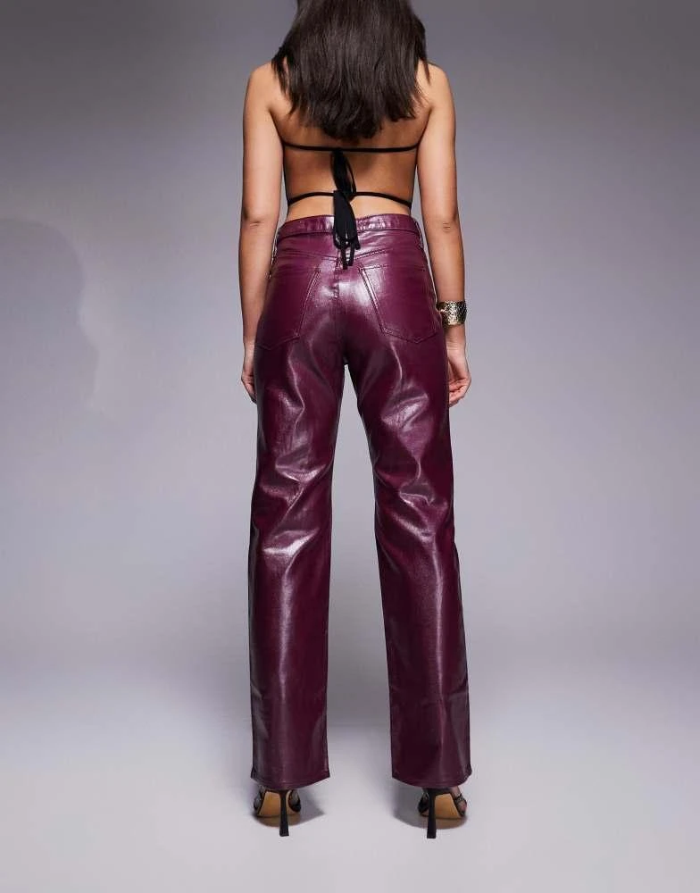 River Island River Island relaxed straight coated jean in dark red 2