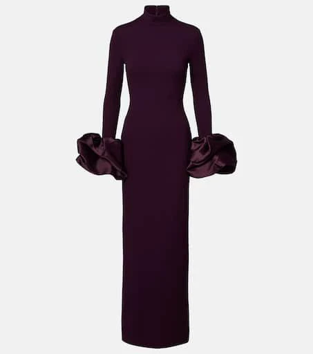 burgundy and gold evening dress The Dressing Room Drama Lace Splice Bias Long Dress