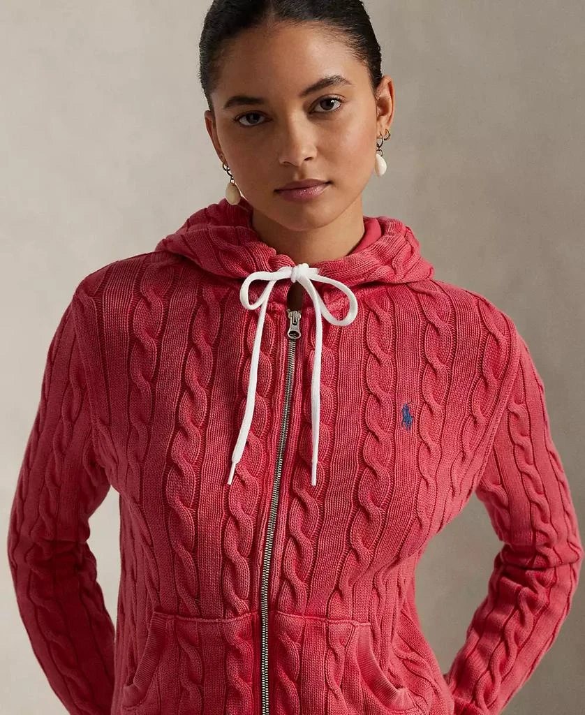 Ralph Lauren Women's Cable-Knit Cotton Full-Zip Hoodie Sweater 3
