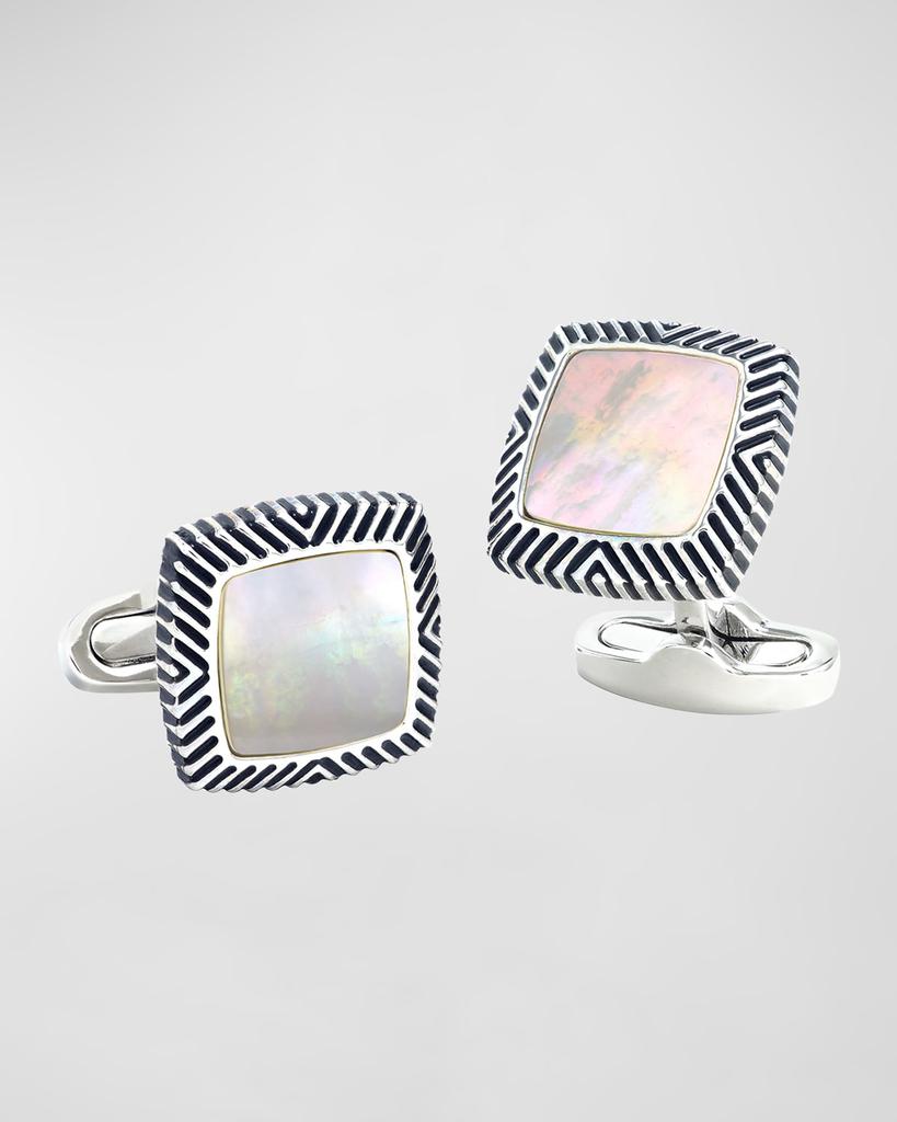 LINK UP Men's Square Mother-Of-Pearl Wavy-Frame Cufflinks