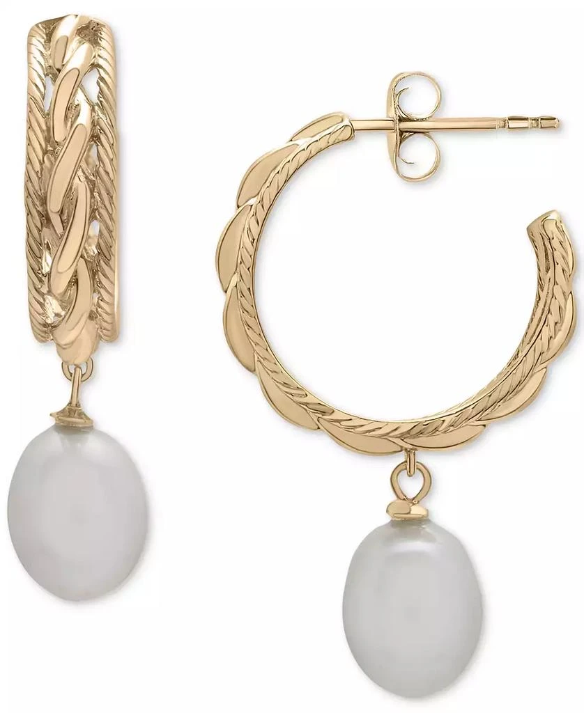 Macy's Cultured Freshwater Pearl (13 x 15mm) Dangle Hoop Earrings in 14k Gold-Plated Sterling Silver 4