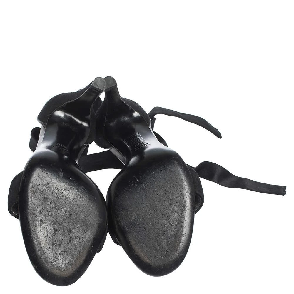 Gucci Gucci Black Embroidered Suede and Satin Open Toe Ankle Wrap Sandals Size 39 6